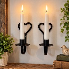 Vintage Wrought Iron Black Heart Wall Candle Sconces Primitive Farmhouse Taper picture