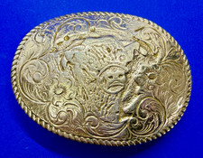 Cow Bull Head Steer Centerpiece Western El Arturo Bronze Crumrine Belt Buckle picture