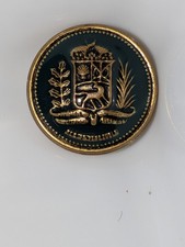 Vintage Venezuela Uniform Button Green Enamel Brass Coat of Arms Horse Right 54- picture