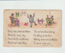 Busy Mother Family Skating Poem Postcard Postmarked 1907 Soldier Kansas picture