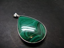 Vivid Vibrant Green Malachite Sterling Silver Pendant - 1.9