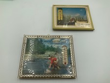 VTG 1940's Advertising Thermometers Fly Fishing theme framed 4X5 & 4.5x5.5 in. picture
