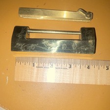 Vintage 4” Chinese Brass Lock Padlock Lock with Slide Key Included picture