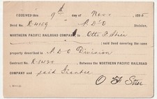 Northern Pacific Railroad NPRR Land Deed Tacoma Washington WA RR Postcard 1895 picture