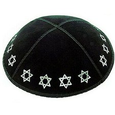 Foil Embossed Suede Kippah - Stars of David (Silver Stars) picture