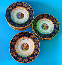 Vtg MZ Czechoslovakia Madonna Porcelain Plates Underglaze Cobalt Gold Set 12 picture