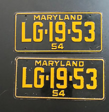 Vintage Pair Maryland License Plates LG-1953 S4 (1953) Matching Set picture