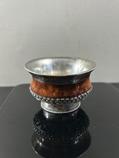 Antique Tibetan/Himalayan burlwood Silver Armored W/repoussé Jha Phor Tea Bowl  picture