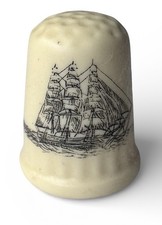 Vintage Thimble Cutty Sark Sailing Ship Lighthouse Rare Bakelite Cream 15mm picture