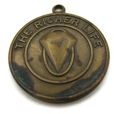 Vintage Amway The Richer Life Medal Diamond Logo Token Brass Tone Pendant Fob picture
