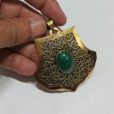 Ancient Egyptian copper necklace, handmade jewelry with green stone charm picture