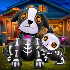 5 Ft Day of the Dead Inflatables Black Cat & Skull Dog with Built-In Leds picture