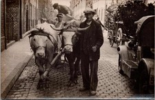Man with Oxen Cart Street Scene Cobblestone Road RPPC Real Photo Postcard picture