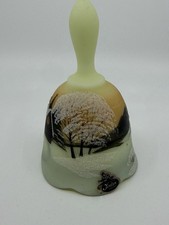Vintage 1978 Fenton Satin Custard Uranium 6” Bell Hand Painted Signed Church... picture