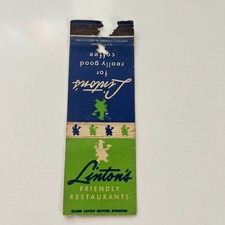 Linton's Friendly Restaurants 1956 Vintage Matchbook Cover TMB85-3 picture