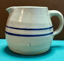 Antique Salt Glaze Stoneware Crock Pitcher Blue Stripe Vintage Jug 5