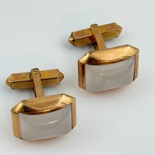 Vtg Anson Gold Tone Cufflinks White Inlay Mother of Pearls Mid Century picture