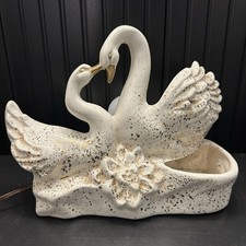 Vtg MCM Royal Fleet Ceramic Double Swan Planter Decorative TV Lamp Works White picture