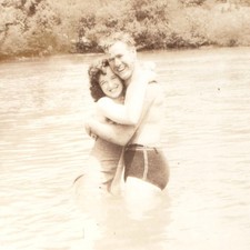 c1940s Lake Swimming Couple Swimwear Hug 5