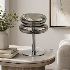 Bauhaus MCM Chrome Smoked Glass Table Lamp Dimmable LED Warm Light Modern 11