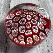 Vintage 2.5” Round Blown Glass Millifiori Flower Design Paperweight picture