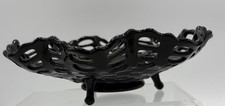 VTG Fenton,  Black Amethyst, Basket Weave, Open Lace, Tri-Footed Bowl, 8.5” picture