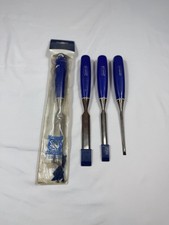 Vintage Marples Sheffield England Blue Handle Set of 4 Chisels 1/4, 1/2, 3/4 & 1 picture