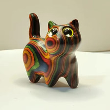 Hand Painted Wooden Cat Figurine Small Kitten Sculpture Home Decor Ornament Gift picture