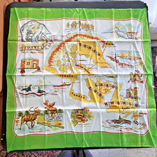 Vintage 1950's Greenland Iceland Canada Upper Maritime Souvenir  Square Scarf picture