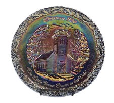 Vintage 1970 Fenton Amethyst Carnival Glass Christmas Plate Little Brown Church picture