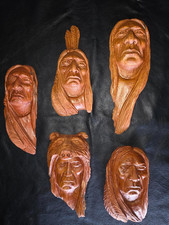 Hand Carved Native American Wood Wall Sculptures --5 Total Carvings in Lot picture