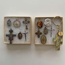 Lot (13) Vintage Catholic Medals, Crucifix/Cross Charms & Keychain picture