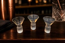 Set of three post-modern frosted stem martini glasses 3.5” Tall  picture