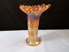 Fenton Marigold Carnival Glass Knotted Beads Swung Vase 7 3/8