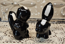 Pair of Vintage Skunk Figurines Black & White Porcelain 1940s Kawaii Style picture