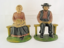 Antique Farmhouse Style - Painted - Cast Iron - Amish Couple Figural Bookends picture