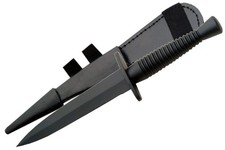 SZCO Supplies 1125 British Style Black Commando Knife with Leather Sheath picture