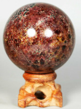 296g Natural Almandine Wine Red Garnet Sphere Crystal Ball w/ Rosewood Stand picture