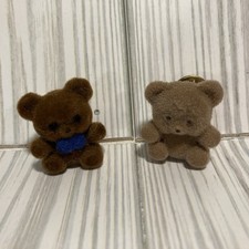 Vintage 1980’s Cute Fuzzy Felt Teddy Bear Lapel Pins Lot of 2 - Mini 1” picture