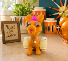 Vintage Orange Flocked Donkey Salt Pepper Shakers Hong Kong Love Charm picture
