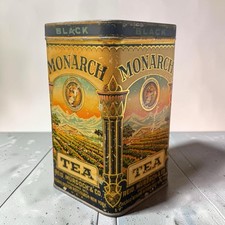 Monarch Vintage Orange Pekoe Black Tea Advertising Tin Canister Multicolor 5.5” picture
