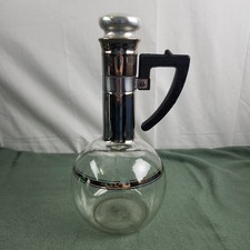 Vintage Inland Glass Carafe MCM Coffee 2 Cup Silver Tone w/Stopper Bakelite picture