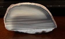 Polished  Agate Crystal Freeform Stone Silver Gray Fine Banding picture