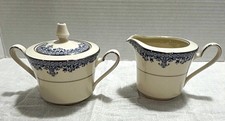 Vintage Noritake Charleston 7148 Porcelain Creamer & Lidded Sugar Set White/Blue picture