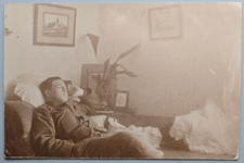 RPPC Soldier Sleeping in Chair Military Uniform Real Photo Postcard picture