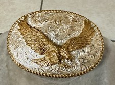 Crumrine Vintage Eagle Belt Buckle Silver Plate, Bronze, Western Cowboy Lot C picture