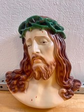 Vintage Large Hand Painted Plaster Wall  Sculpture Of Jesus 3 Dimensional picture