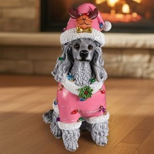 Pink Santa Poodle Christmas Statue, Holiday Dog Figurine 16.93