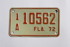 Vintage Antique 1972 FL Florida Motorcycle License Plate   1A-10562 picture