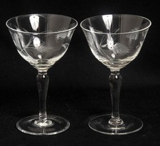 Crystal Stemware Pair Etched Wheat Sherbet Dessert Small Champagne picture